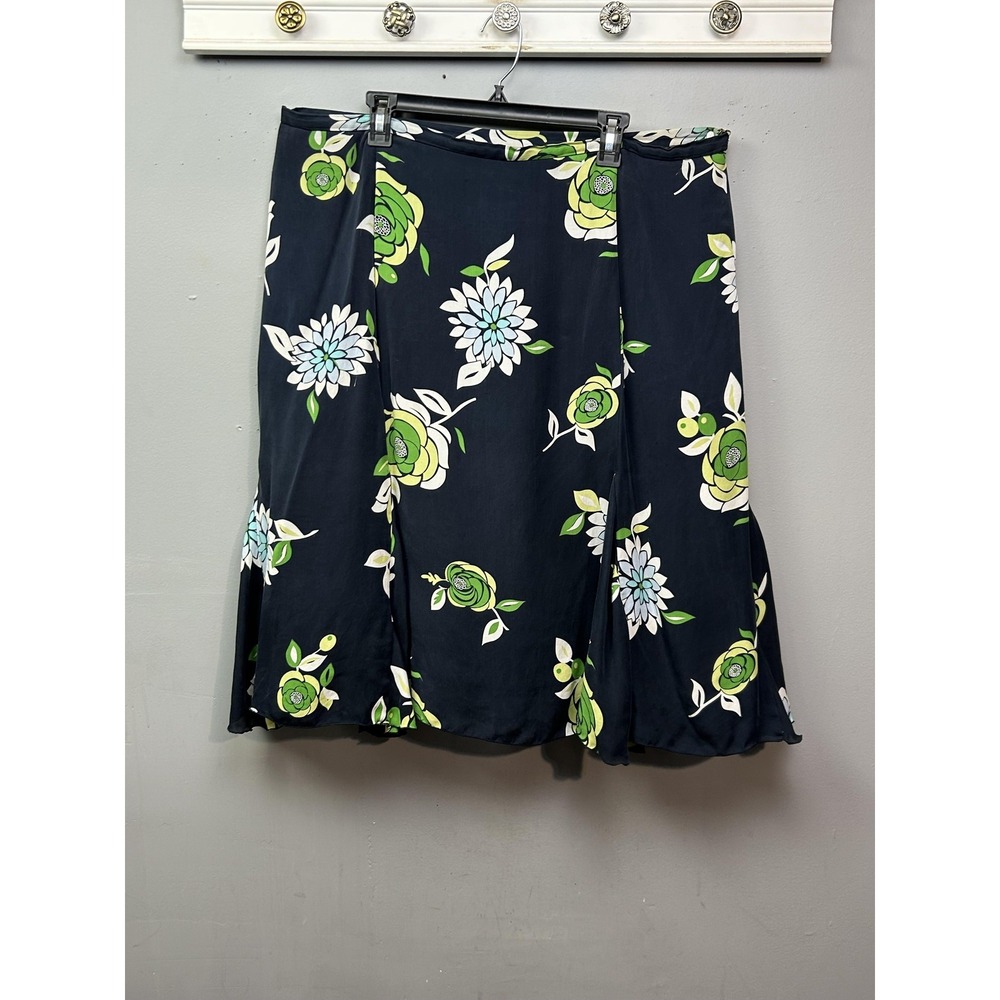 Nygard Collection Skirt Womens 20 Navy Floral 100% Silk Midi A-Line 32403322